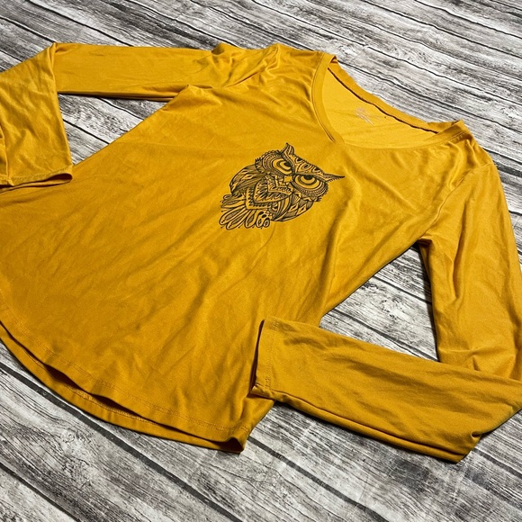 No Boundaries Tops - Juniors Medium 7/9 NoBo mistard yellow long sleeve shirt with boho print owl